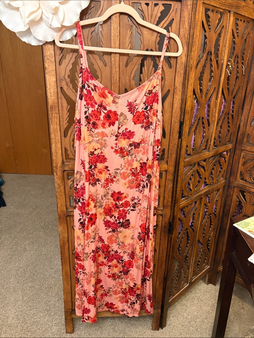 Floral Slip Dress with Red & Orange Flowers